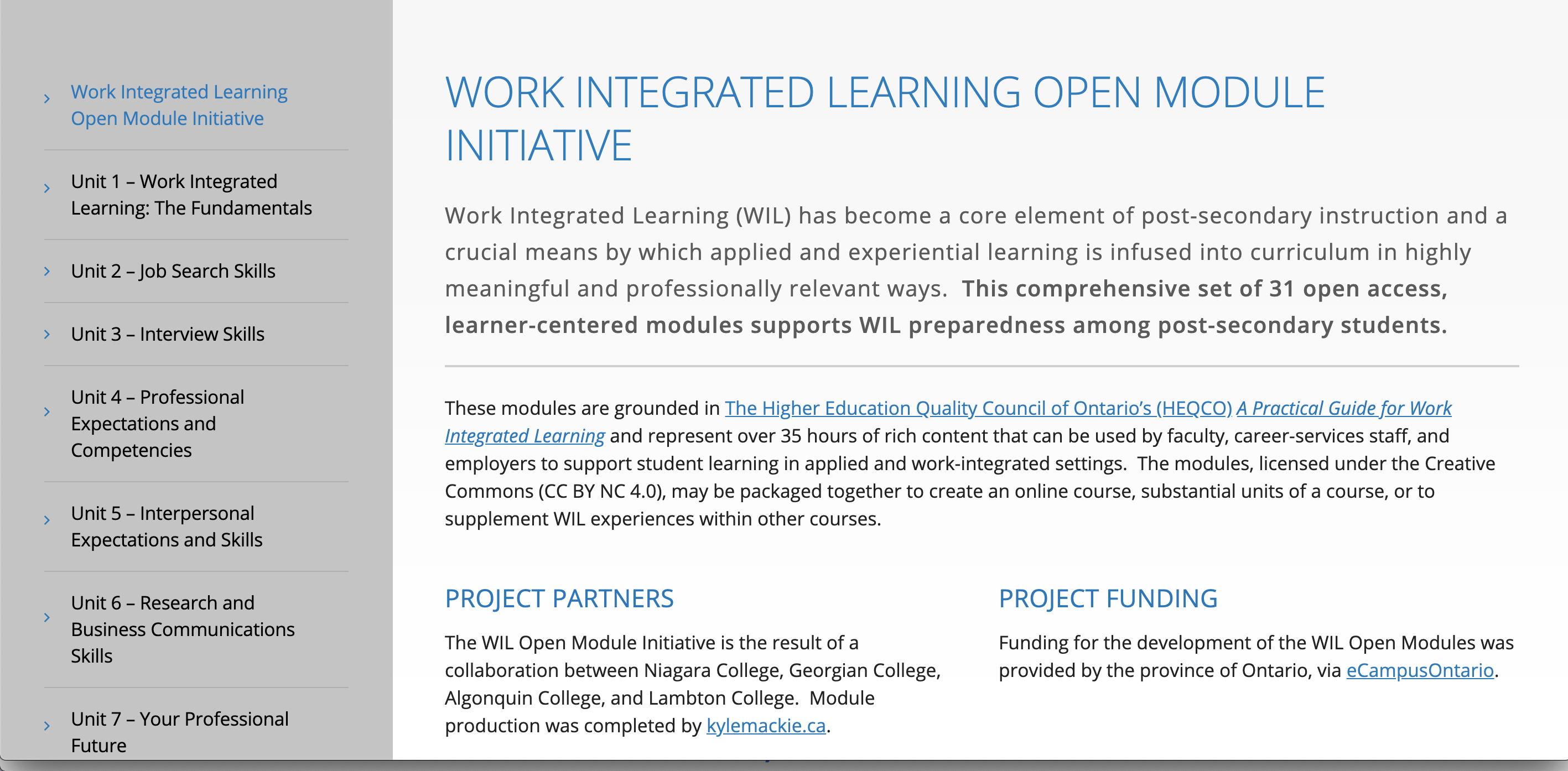 Work Integrated Learning Open Module Initiative